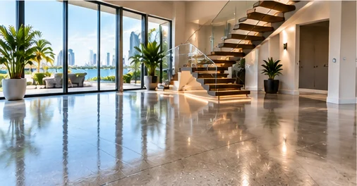 Polished concrete floor in a modern entry