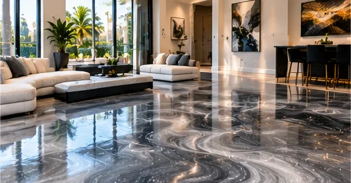 Metallic epoxy floor in a luxury interior