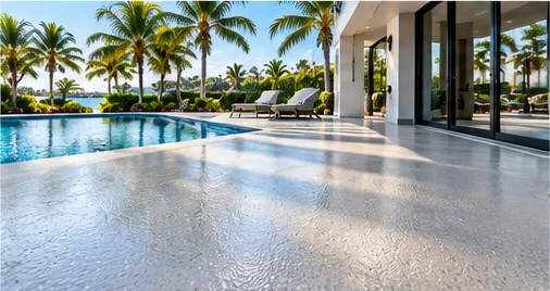 Polyaspartic coated poolside patio